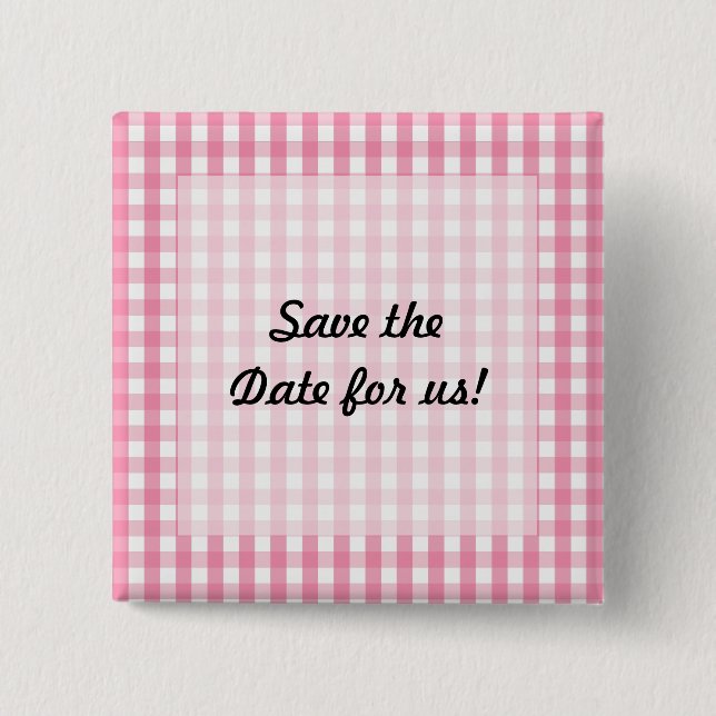 Pink Gingham Check Pattern 15 Cm Square Badge (Front)