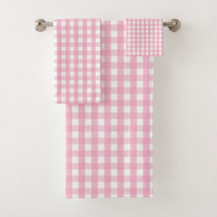 Pink Gingham Check Pattern Bath Towel Set