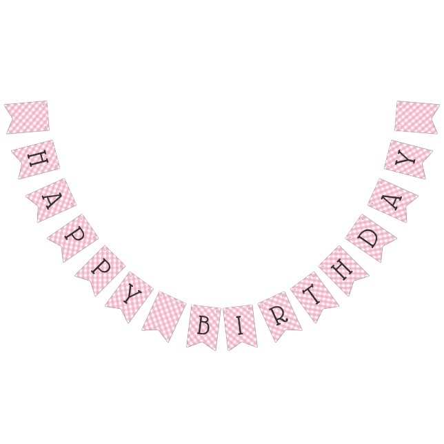 Pink Gingham Check Pattern Happy Birthday Bunting (All)