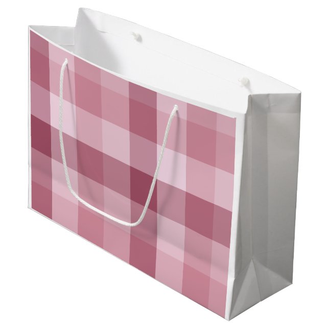 Pink Gingham Check Plaid Design Large Gift Bag (Front Angled)