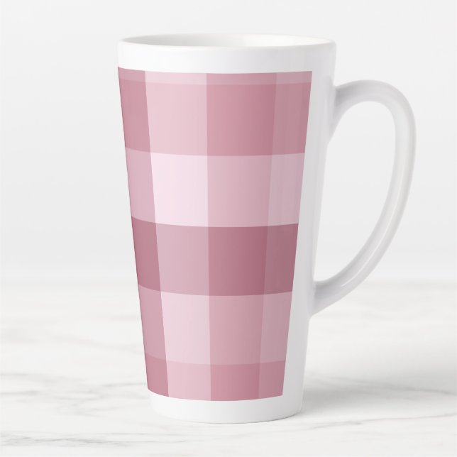 Pink Gingham Check Plaid Design Latte Mug (Right)