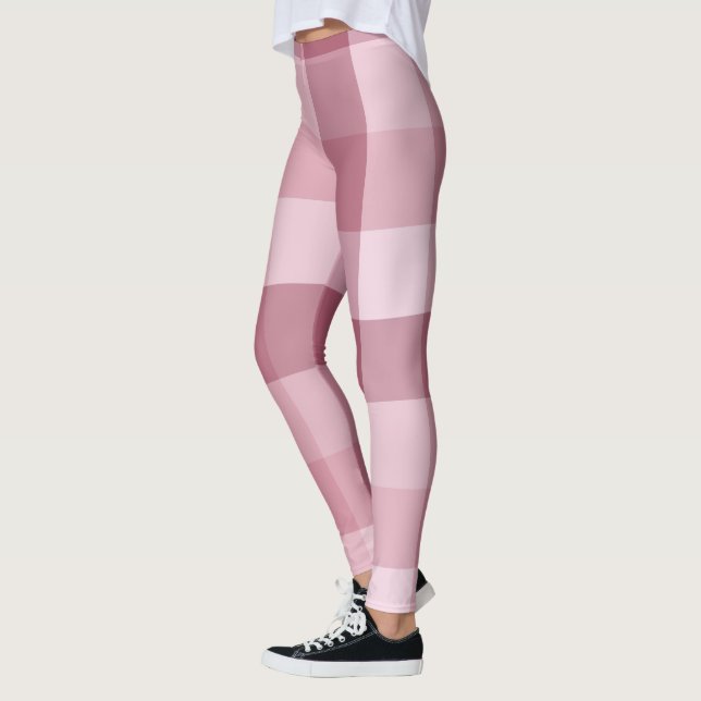 Pink Gingham Check Plaid Design Leggings (Left)