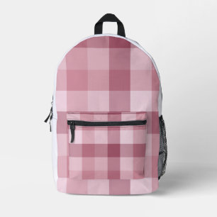 Pink Gingham Check Plaid Design Printed Backpack
