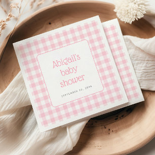 Pink Gingham Check Rustic Girls Baby Shower Napkin