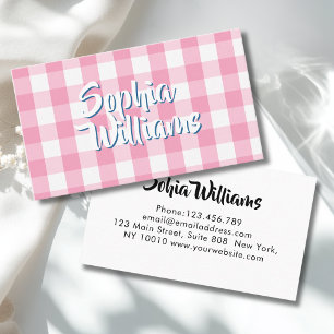 Pink Gingham Chequered Business Card