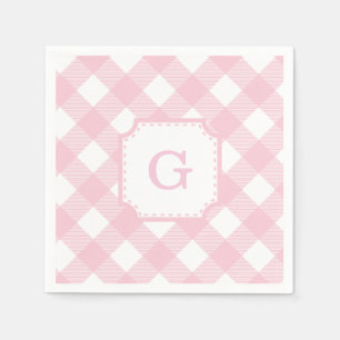 Pink Gingham Chequered Pattern Paper Napkin