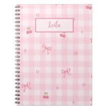 Pink Gingham Cherry Bow Script Name Design