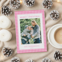Pink Gingham Christmas Photo