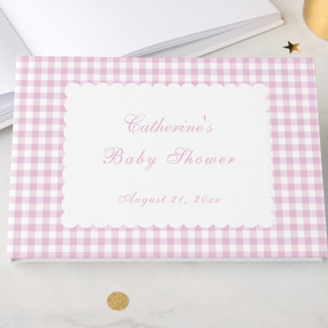 Pink Gingham Classic Baby Shower Guest Book (Creator Uploaded)