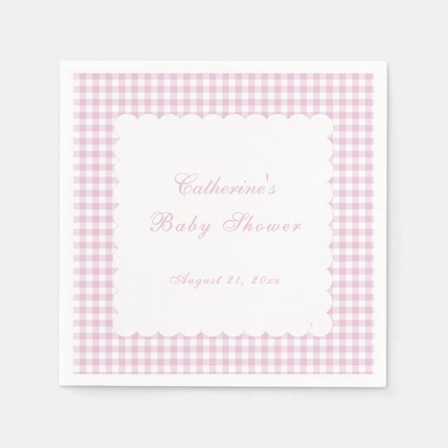 Pink Gingham Classic Baby Shower Napkin (Front)