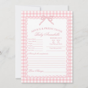 Pink Gingham Coquette Bow Advice for Baby Card