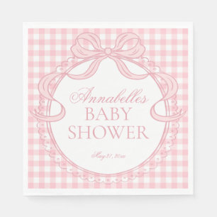 Pink Gingham Coquette Bow Baby Shower Dessert Napkin