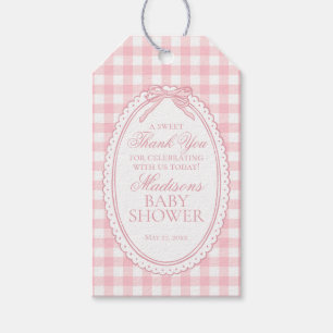 Pink Gingham Coquette Bow Baby Shower Favours Gift Tags