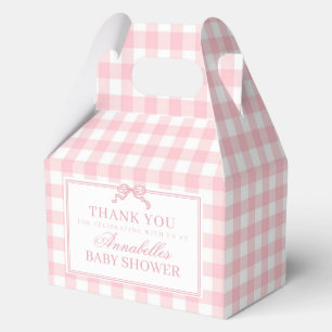 Pink Gingham Coquette Bow Baby Shower Gable Favour Box