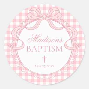 Pink Gingham Coquette Bow Baptism Envelope Seal