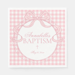 Pink Gingham Coquette Bow Baptism Table Decor Napkin