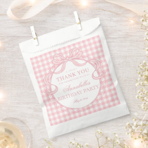Pink Gingham Coquette Bow Birthday Party Dessert Favour Bags