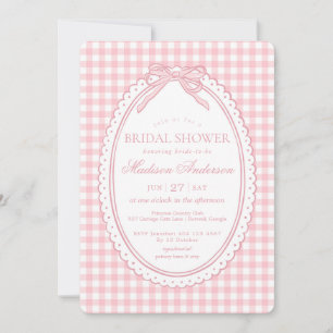 Pink Gingham Coquette Bow Bridal Shower Invitation