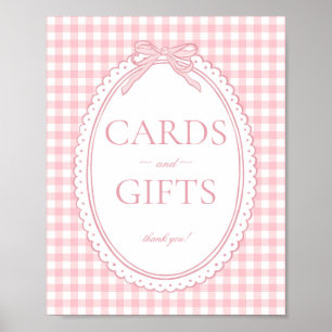 Pink Gingham Coquette Bow Card & Gifts Sign