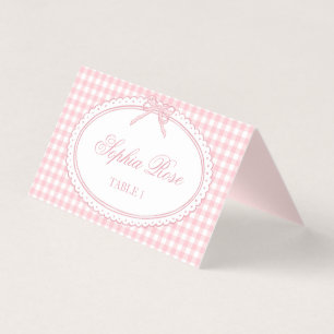 Pink Gingham Coquette Bow Place Card Table Decor