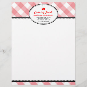 Pink gingham country rustic red cherry personal personalized letterhead
