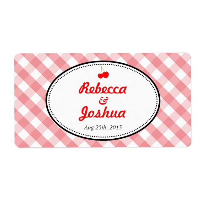 Pink gingham country rustic wedding favour tag (Front)