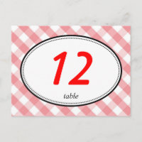 Pink gingham country rustic wedding table number