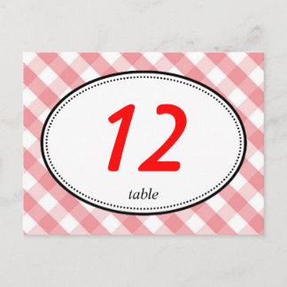 Pink gingham country rustic wedding table number postcard