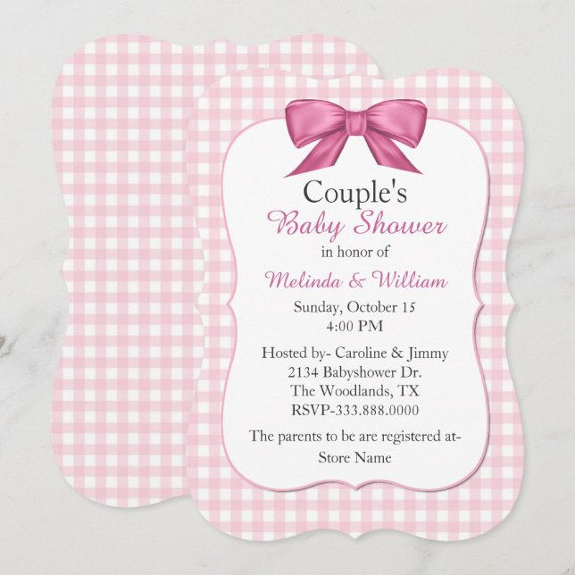 Pink Gingham Couple's Baby Shower Invitation (Front/Back)