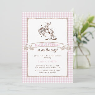 Pink Gingham Cowboy Baby Shower Wild West Vintage  Invitation