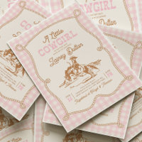 Pink Gingham Cowgirl Baby Shower Invitation