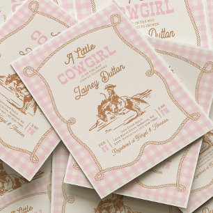 Pink Gingham Cowgirl Baby Shower Invitation