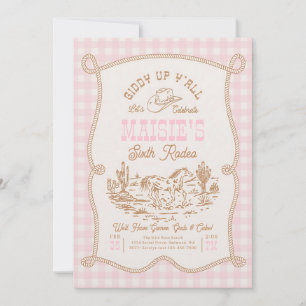 Pink Gingham Cowgirl Birthday Invitation