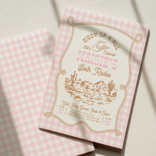 Pink Gingham Cowgirl Birthday Invitation