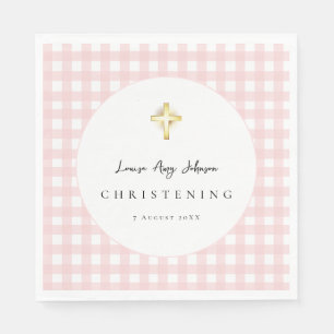 Pink Gingham Cross Christening Paper Napkins