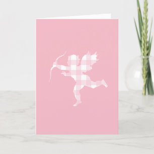 Pink Gingham Cupid Holiday Card