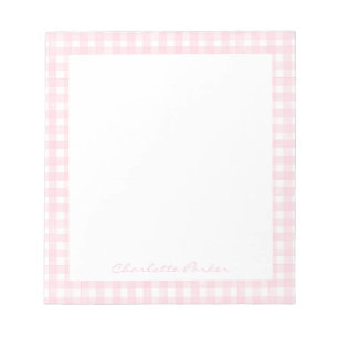 Pink Gingham Custom Name Notepad