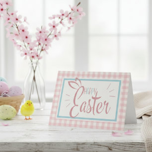 Pink Gingham Cute Happy Easter Custom Holiday Card
