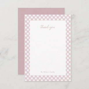 Pink gingham cute personalised baby girl shower thank you card