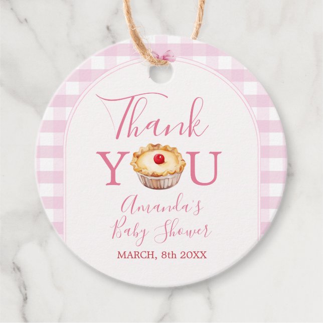 Pink Gingham Cutie Pie Thank You Favour Tag (Front)
