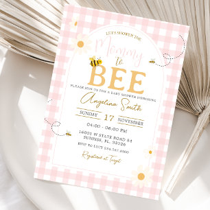 Pink Gingham Daisies Bee Baby Shower Mummy To Bee Invitation