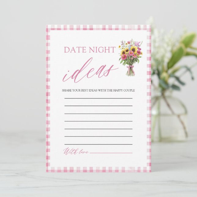 Pink Gingham Date Night Ideas Bridal Shower Game Invitation (Standing Front)