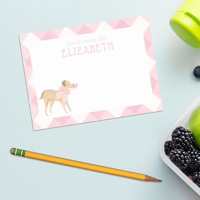 Pink Gingham Dog with Bow Kids Custom Lunch Box  Post-it Notes (Creator Uploaded)