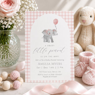 Pink Gingham Elephant Baby Shower Girl Invitation