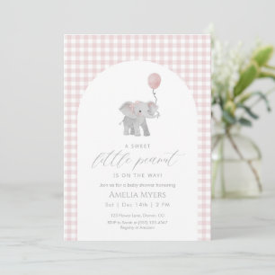 Pink Gingham Elephant Baby Shower Girl  Invitation