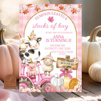 Pink Gingham Fall Pumpkin Farm Animal Birthday