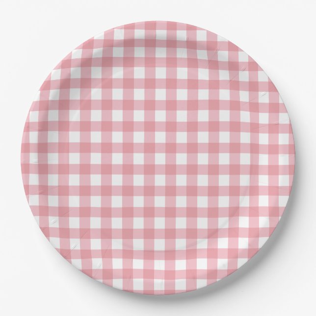 Pink gingham farm birthday paper plate (Front)