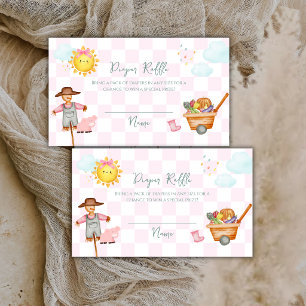 Pink Gingham Farm Girl Diaper Raffle Baby Shower Enclosure Card