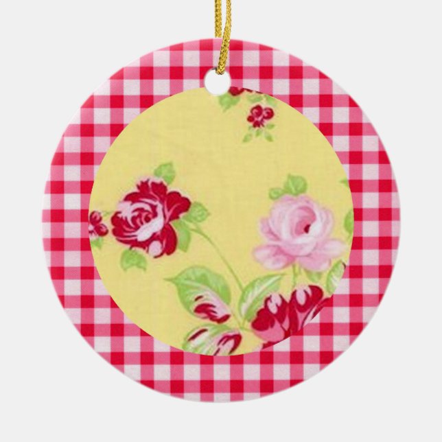 Pink Gingham Floral Ornament (Front)
