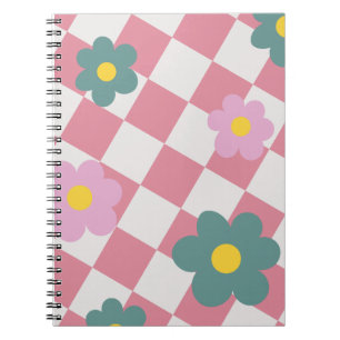 Pink Gingham Floral Pattern – Retro Cute Flower  Notebook